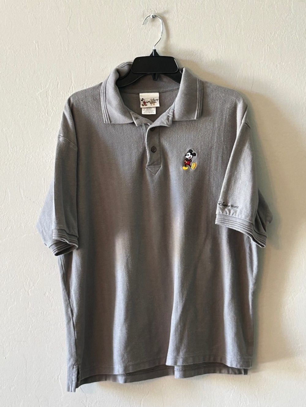 Vintage Walt Disney World Mickey Mouse Polo L Gray Grandpa Chic Heritage Style